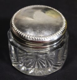 Silver Plated Lidded Glass Dresser Jar Vintage