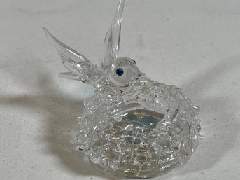 Miniature Handblown Glass Bird On Nest With Eggs