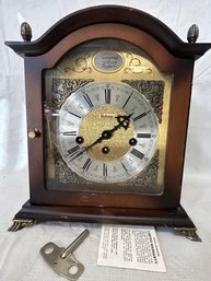 Vintage BULOVA TEMPIS FUGIT MANTEL CLOCK- Wood Case With Brass Trim- Works Well