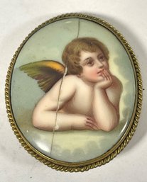 Large As/is Broken Raphael's Cupid Hand Painted Porcelain Brooch