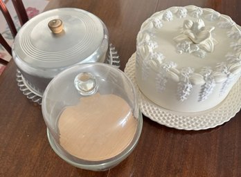 Three Covered Cake Plates