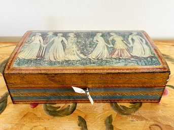 A Vintage Tooled Leather Clad Box - Rennaissance Maidens