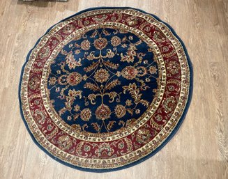 Floral Designed Round Navy Carpet With Maroon Border 5'3'
