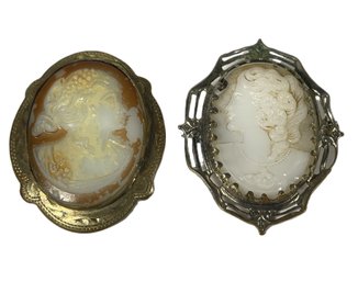 Two 1920s Vintage Glass Cameo Brooches (show Wear From Age)