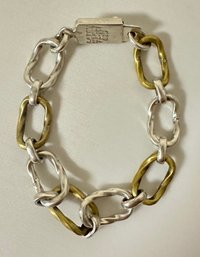 Mexican Sterling Silver And Brass Link Bracelet.          LW-C2