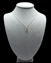 Vintage Sterling Silver Chain With Two Straight Line Clear Stones Pendants