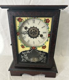 Vintage GILBERT Shelf Clock With Reverse Painted Case