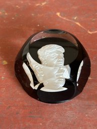 Baccarat Crystal Sulphide Cameo Paperweight, Signed