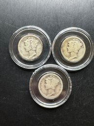 3 Mercury Dimes 1920, 1920-D, 1920-S