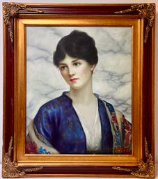 Vintage Oil On Canvas Painting - Portrait Of Valeria -  After William Clarke Wontner - Ornate Frame 28 X 32