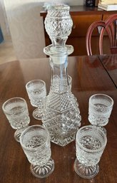 Pressed Glass Decanter And Glasses