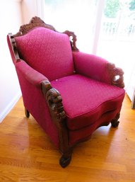 Victorian Carved Wood  Upholstered Chair
