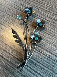 Beautiful Vintage Jeweled Flower Sprig Brooch Pin