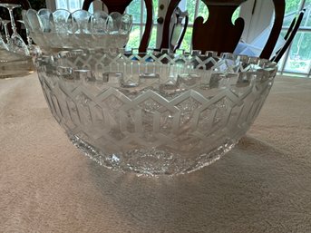 Magnificent Cut Glass Bowl With Dental Cut Edge