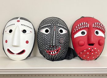 A Trio Of Authentic Korean Hand Painted Wood Masks