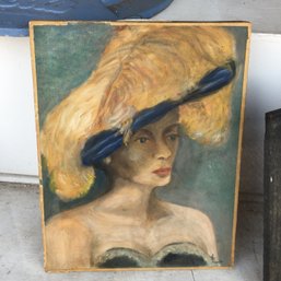 Very Nice Antique Oil On Canvas Of Lady In Hat - Pine Frame  - Signed S D PICKETT - Probably 1910-1920