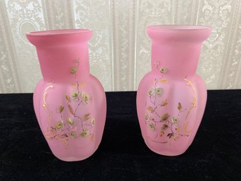 2 Piece Pink Flower Glass Vase