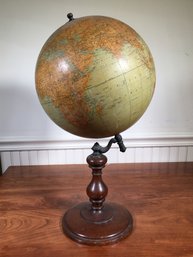 Beautiful Antique RAND Mc NALLY Globe On Cast Iron Base 1920s - 1930s Great Patina - Great Decorator Piece