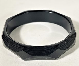 Vintage Carved Black Bakelite Plastic Octagonal Shaped Bangle Bracelet