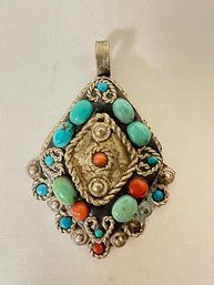 Sterling Silver With Multi Colored Stones And Filigree Brooch Marked 925.           LW-C2