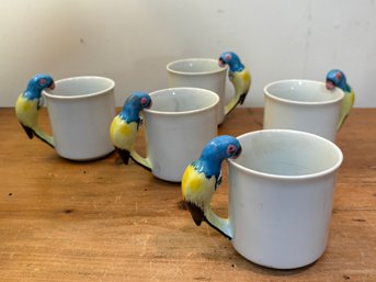 Set Of 5 Vintage Pier 1 Imports Mug Blue And Yellow Parrot Handle And More