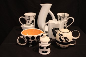 Mixed Kitchen Ceramics- Hues N Brews Cattitude Siamese Stacking Teapot/Cup, 222 Fifth, Tazo And More