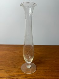 Intage Clear Glass Etched Bud Vase