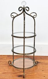 A Lovely Wrought Iron And Crystal Serving Stand