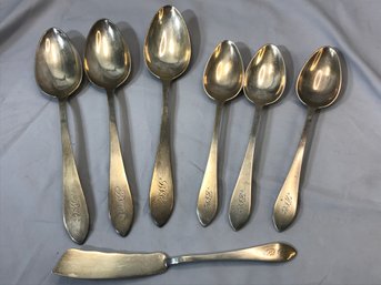 Lot Of 6 Antique TIFFANY & Co Sterling Silver Makers Spoons 14.20 OZT - 3 Tea - 3 Table - 1 Butter Spreader