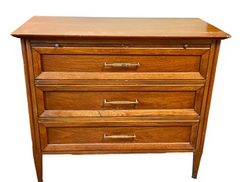 Mid Century Modern Walnut Chest With 3 Drawers With Pull Out Extension & Brass Hardware