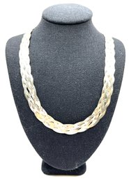 Gorgeous Italian Sterling Silver Large Braided Herringbone Necklace