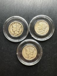 3 Mercury Dimes 1945, 1945-D, 1945-S