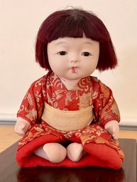 Antique Porcelain Japanese Girl Doll In Glass Case