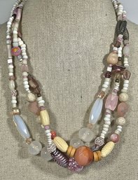 Multi Strand Art Glass And Stone Necklace Multi Colors