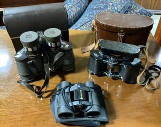 3 Pairs Of Binoculars ~ Bushnell, Hanimex & Carl Zeiss Jena Silvarem ~