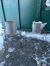 Pair Of Wire Plants Stands, Bucket And Watering Can