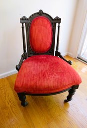 Carved Victorian Red Velvet Chair On Wheels