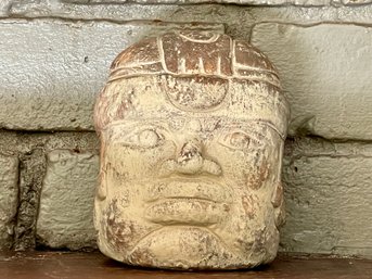 Mid Century Hand Crafted Clay Olmec Head Replica