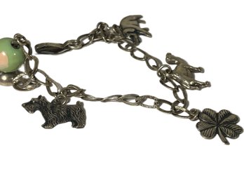 Vintage Sterling Silver Charm Bracelet W Globe & Animals