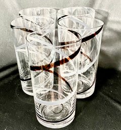 Vintage White & Brown Swirl Handblown Drinking Glasses By Pier 1