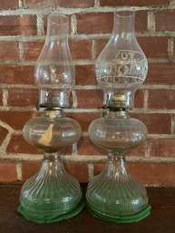 Pair Of Vintage Glass Oil Lamps. 16' Tall.