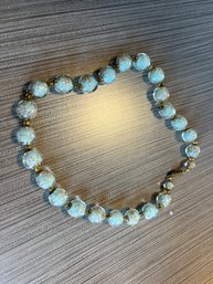 Pale Blue / Gold Foil Glass Beaded Necklace