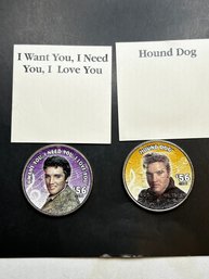 Lot Of 2 Elvis Colorized Coins On Kennedy Half Dollar