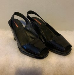 Prada Open Toe Heels Wedge Sandals Black