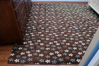 Periwinkle Blue, White, Tobacco, And Brown Stylized Floral Five-Petal Area Rug