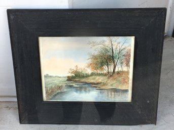 Beautiful Signed Illegibly Watercolor Painting - 1880-1900 Very Nice Painting In Wide Black Oak Frame