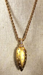 Fine Large Gold Tone Swarovski Crystal Studded Pendant Necklace 32' Long Chain