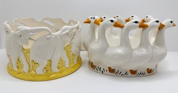 2 Vintage Bowls With Animal Processions: Czech Elephants & Geese