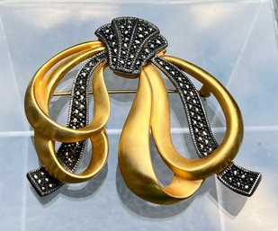 Judith Jack Sterling Silver And Gold Plated Marcasite Bow Brooch