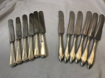 Lot Of 12 Sterling Silver Handled Knives - 2 Styles - Dents & Damage & Monogram - 6 OZT For The Handles